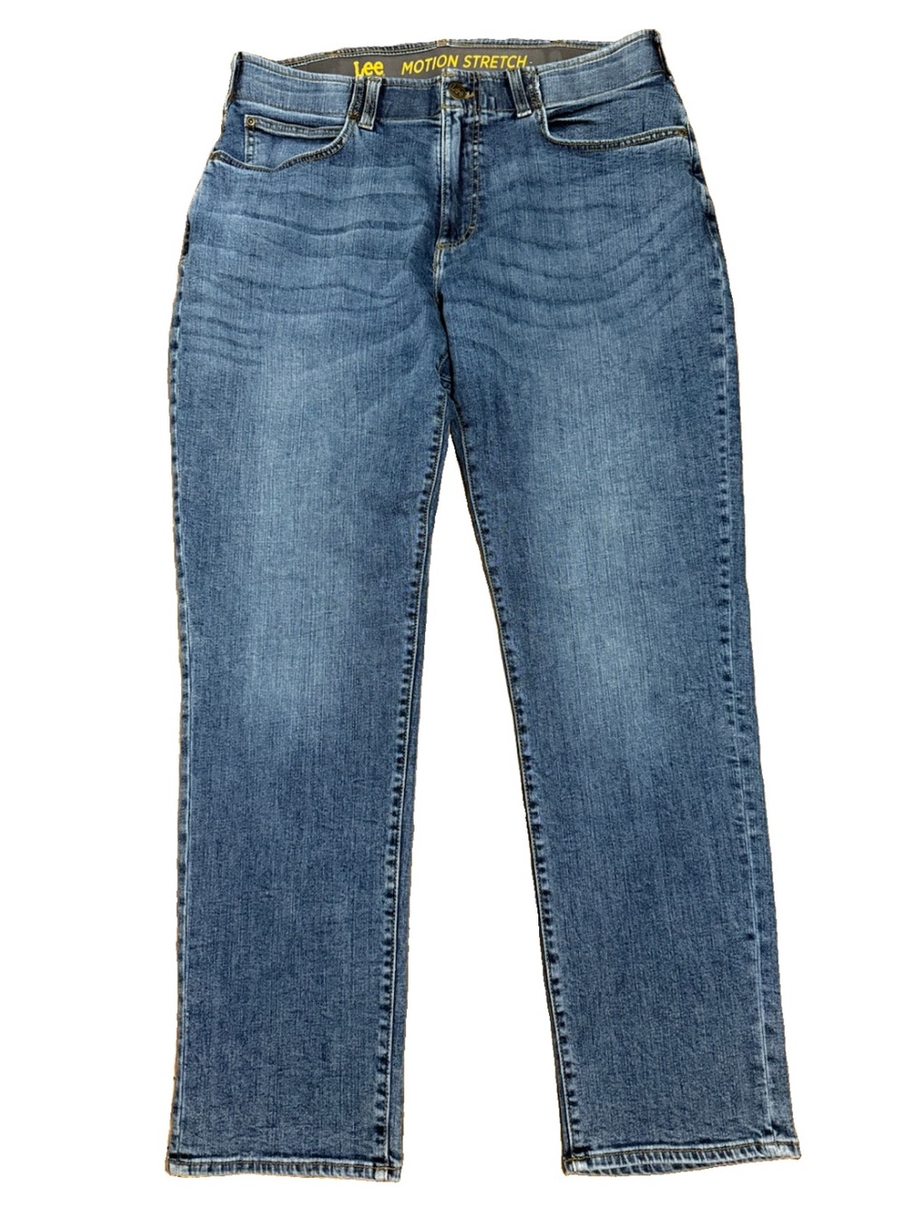 Lee Motion Stretch Straight Leg Denim Jeans 36 X 34 Whiskered Blue Comfort